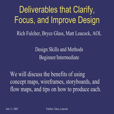 Deliverables that Clarify, Focus, and Improve Design