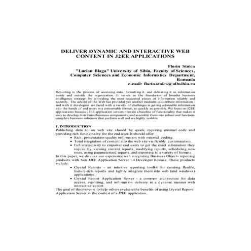 Deliver Dynamic and Interactive Web Content in J2EE Applications