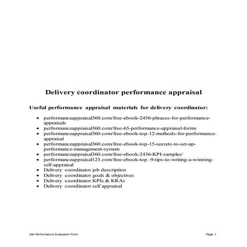 Delivery coordinator performance appraisal