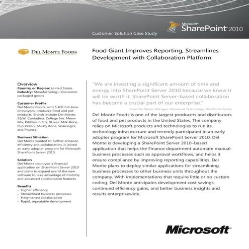 Food Giant Improves Reporting, Streamlines Development with Collaboration Pla...