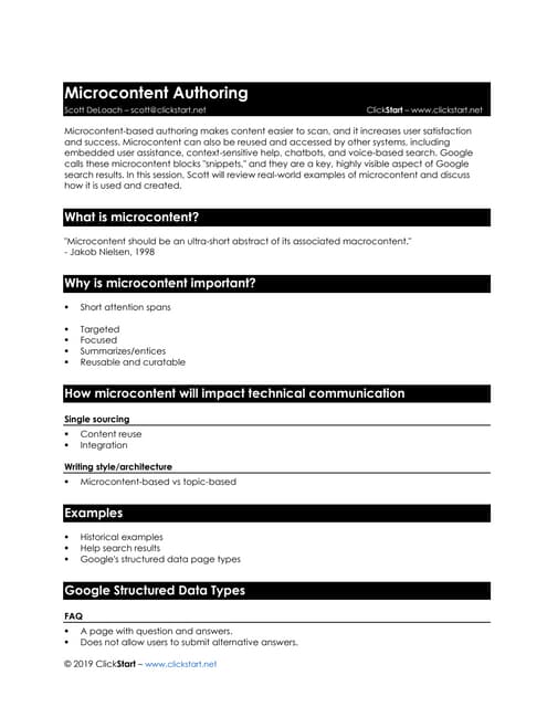 Microcontent Authoring - Nordic Techkomm 2019, Scott DeLoach, ClickStart