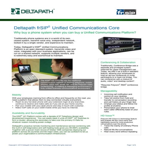 Deltapath frSIP® Unified Communications Core 