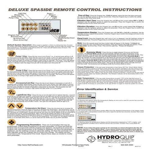 Deluxe spaside instruction sheet