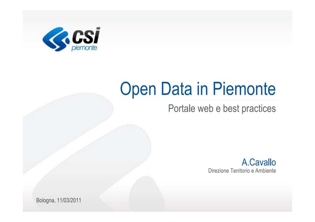Open Data in Piemonte Portale web e best practices