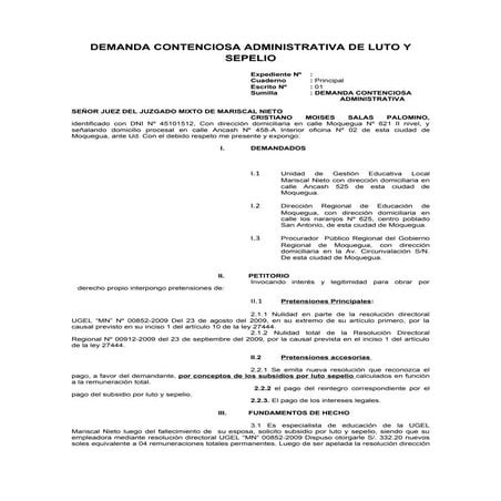 Demanda contenciosa administrativa de luto y sepelio