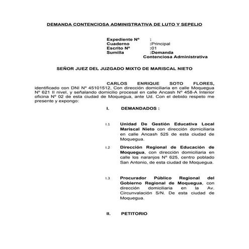 Demanda contenciosa administrativa de luto y sepelio