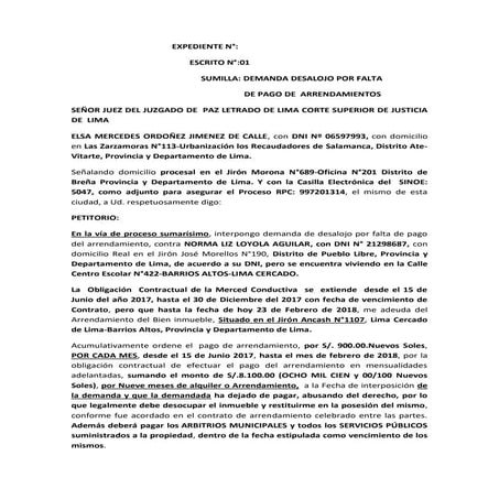 Demanda de contrato por falta de pago