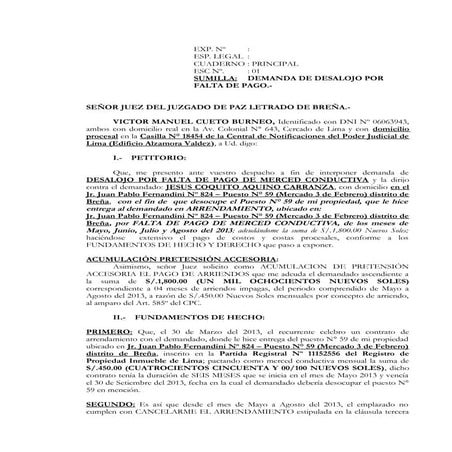 Demanda de desalojo falta de pago 