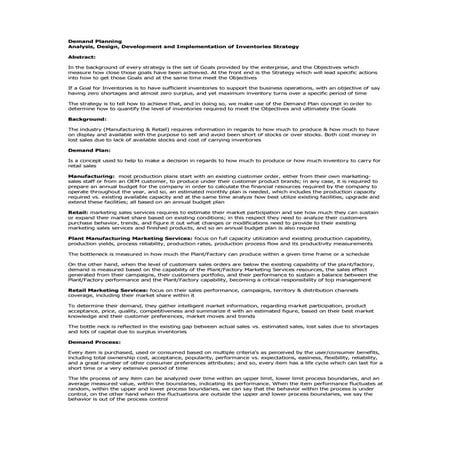 Demand planning and inventories strategy