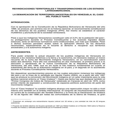 LA DEMARCACION DE TERRITORIOS ANCESTRALES EN VENEZUELA: EL CASO DEL PUEBLO YU...