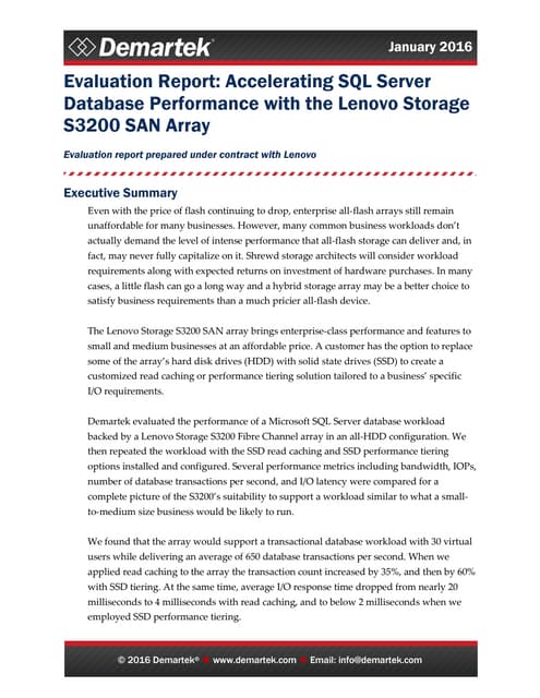 Demartek lenovo s3200_sql_server_evaluation_2016-01