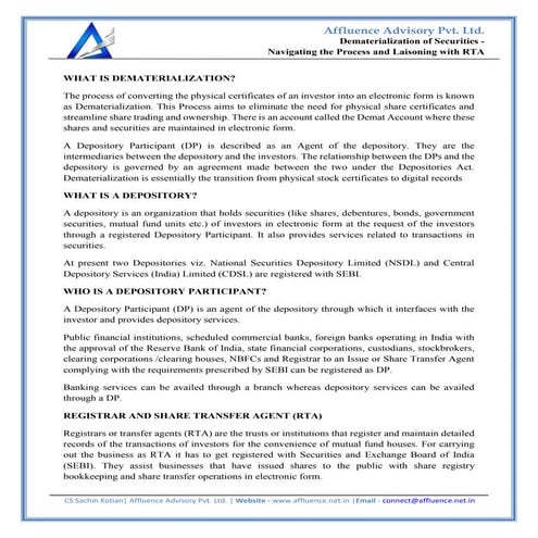 Dematerialization of Securities -Navigating the Process and Laisoning with RT...