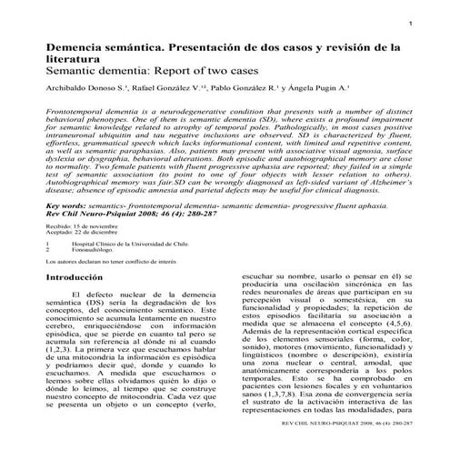 Demencia semántica. Presentación de dos casos y revisión de la literatura
