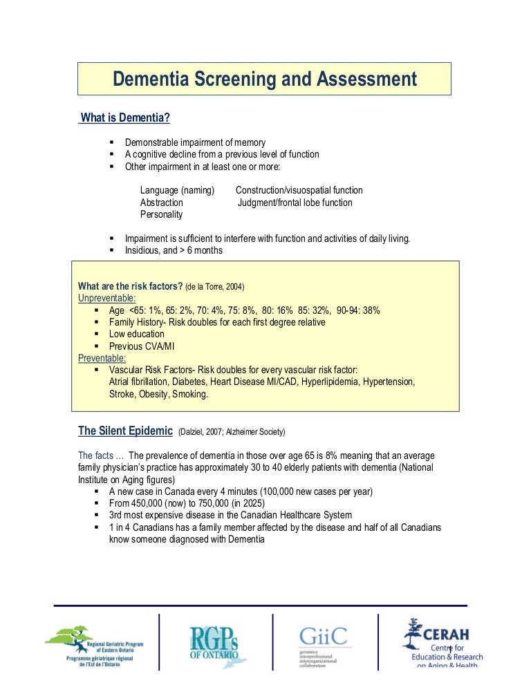 Dementia screening and Assessment