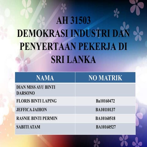 Demokrasi Industri Dan Penyertaan Pekerja Di Sri Lanka