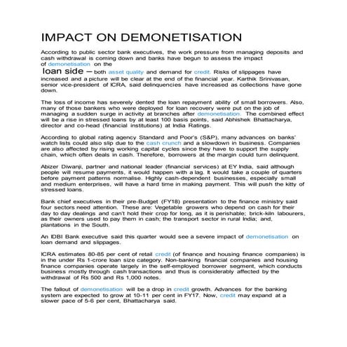 Impacts of demonetization on various industries | PPTX