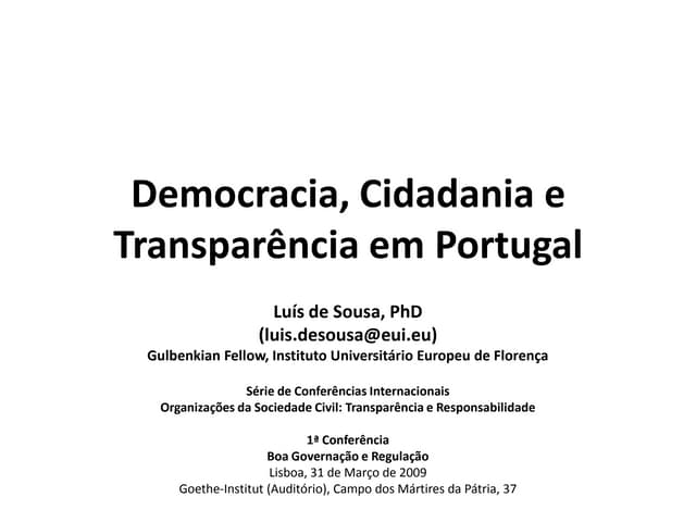 Democracy and Transparency in Portugal (in portuguese)