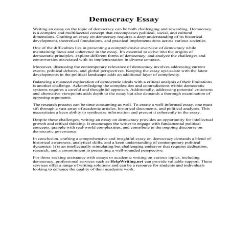 Democracy Essay. Democracy and Development - Free Essay Example  PapersOwl.com