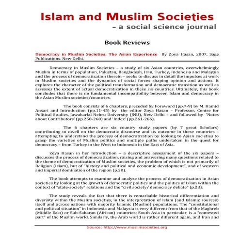 Democracy in muslim societies the asian experience