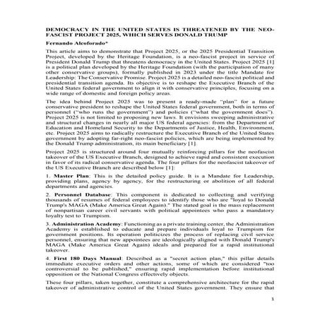 DEMOCRACY IN THE UNITED STATES IS THREATENED BY THE NEO-FASCIST PROJECT 2025,...
