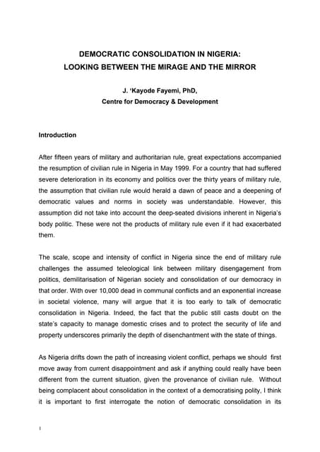 Democratic consolidation in Nigeria: Looking between the mirage and the mirror