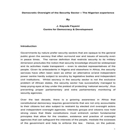 Democratic oversight of the security sector   the nigerian experience