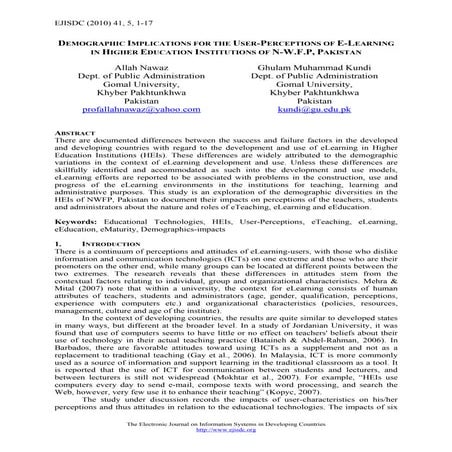 Demographic implications for the user perceptions of e-learning in higher edu...