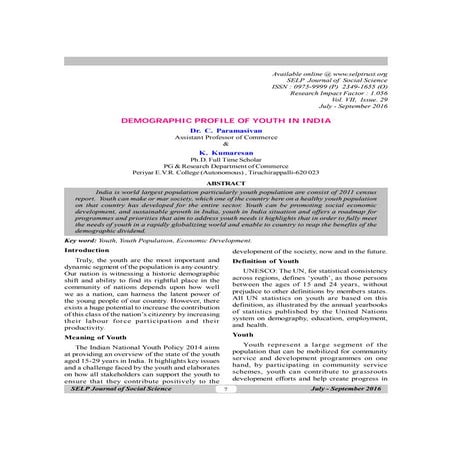 Demographic profile of youth in india