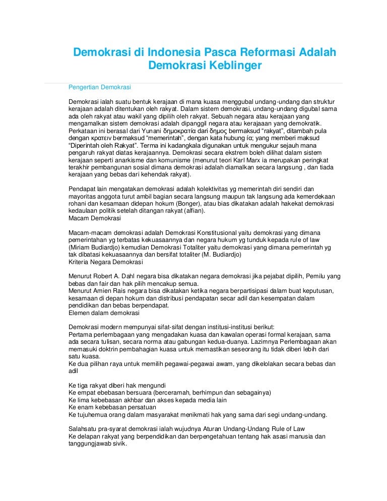 Demokrasi Di Indonesia Pasca Reformasi Adalah Demokrasi