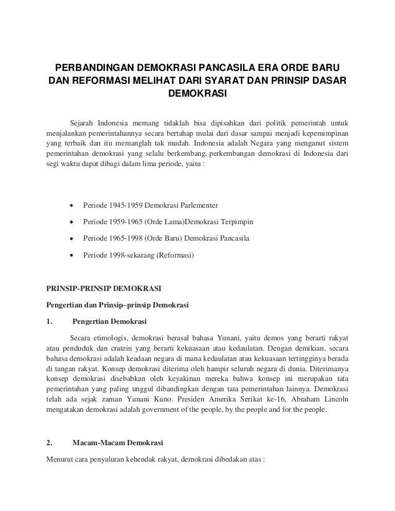 Analisis komparasi pelaksanaan demokrasi pada era orde baru dan reformasi