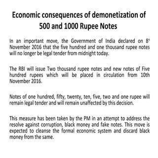 Demonetization of 500 and 1000