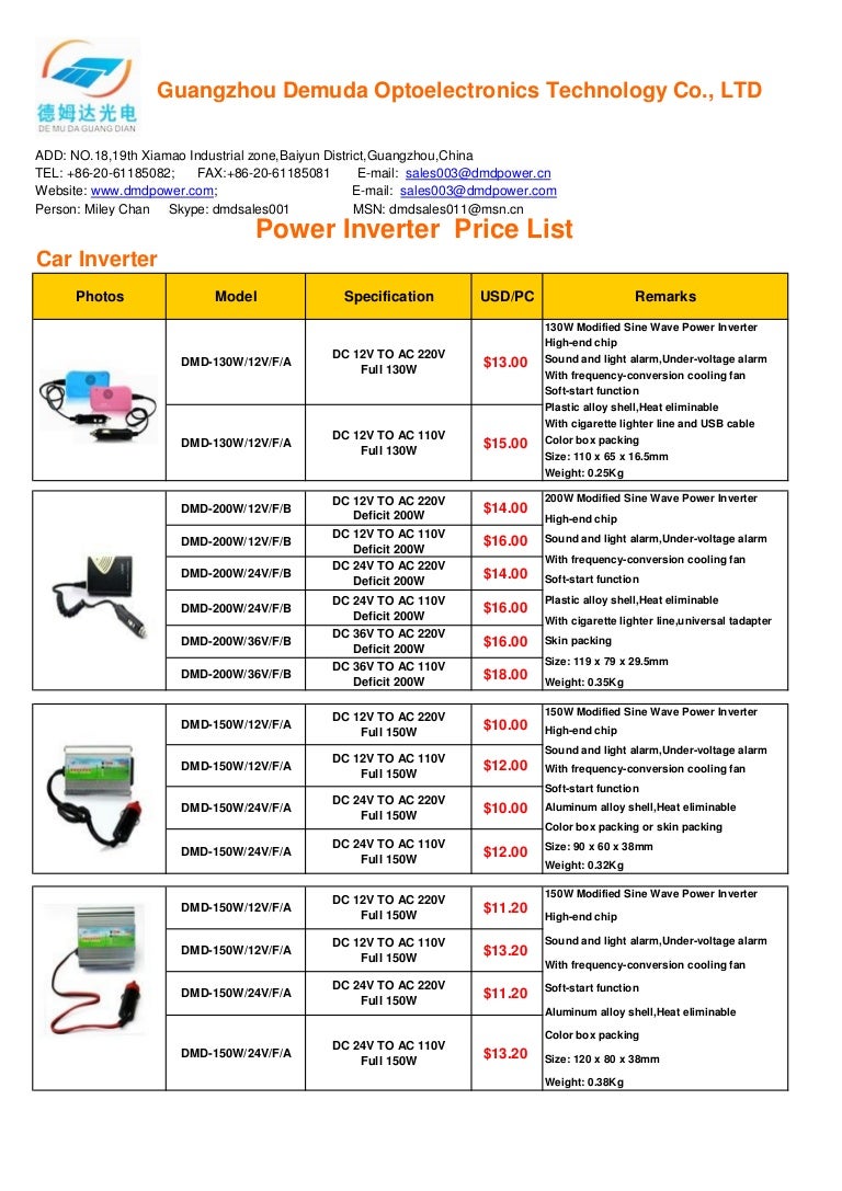 Demuda power inverter price list latest