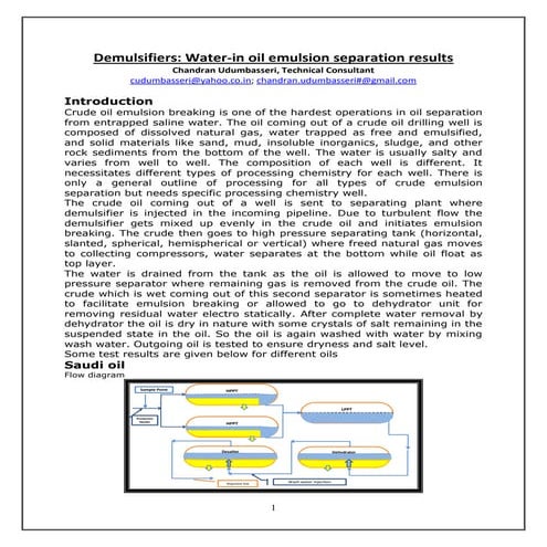Demulsifiers water in oil emulsion separation results