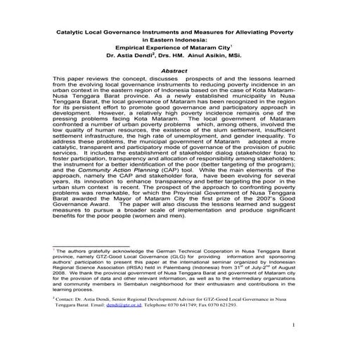 Catalytic Local Governance Instruments and Measures for Alleviating Poverty i...