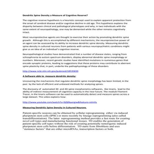 Dendritic spine density a measure of cognitive reserve