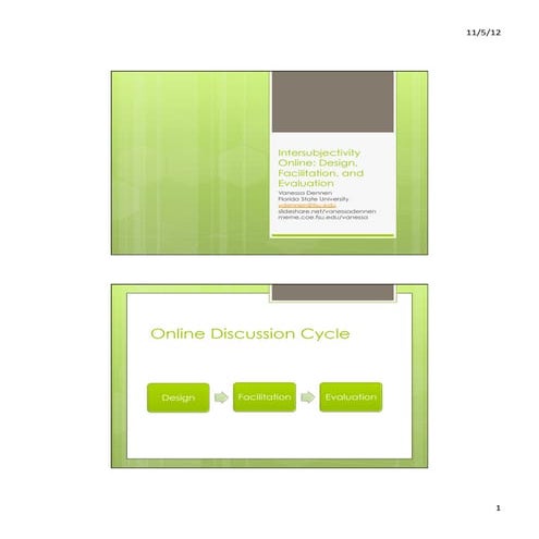 AECT 2012 Intersubjectivity in Online Discussion: Design, Facilitation, Evaluation