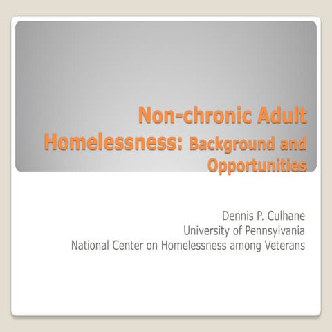 Non-chronic Adult Homelessness: Background and Opportunities
