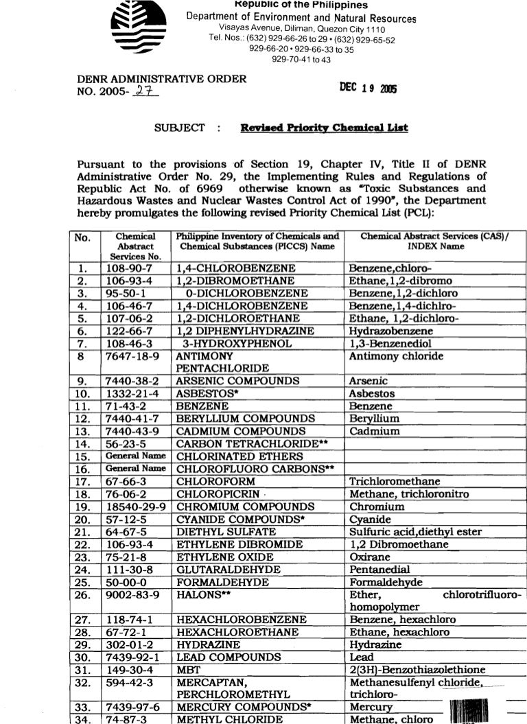 Denr regulated chemicals pcl