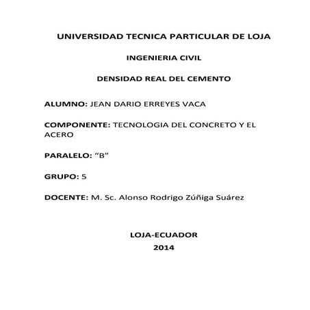 Densidad real del cemento