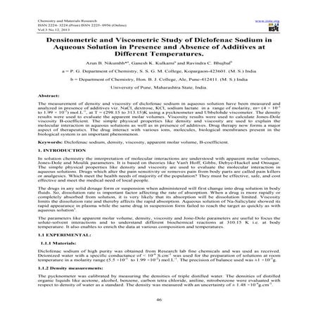 Densitometric and viscometric study of diclofenac sodium in aqueous solution ...