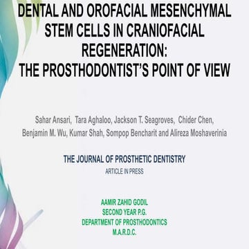 Dental and orofacial mesenchymal stem cells in craniofacial | PPTX