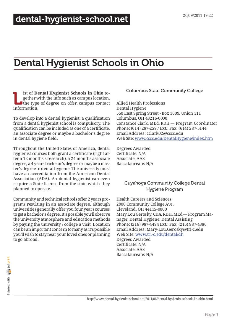 Dental hygienist schools in ohio