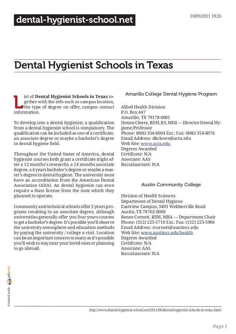 Dental hygienist schools in texas