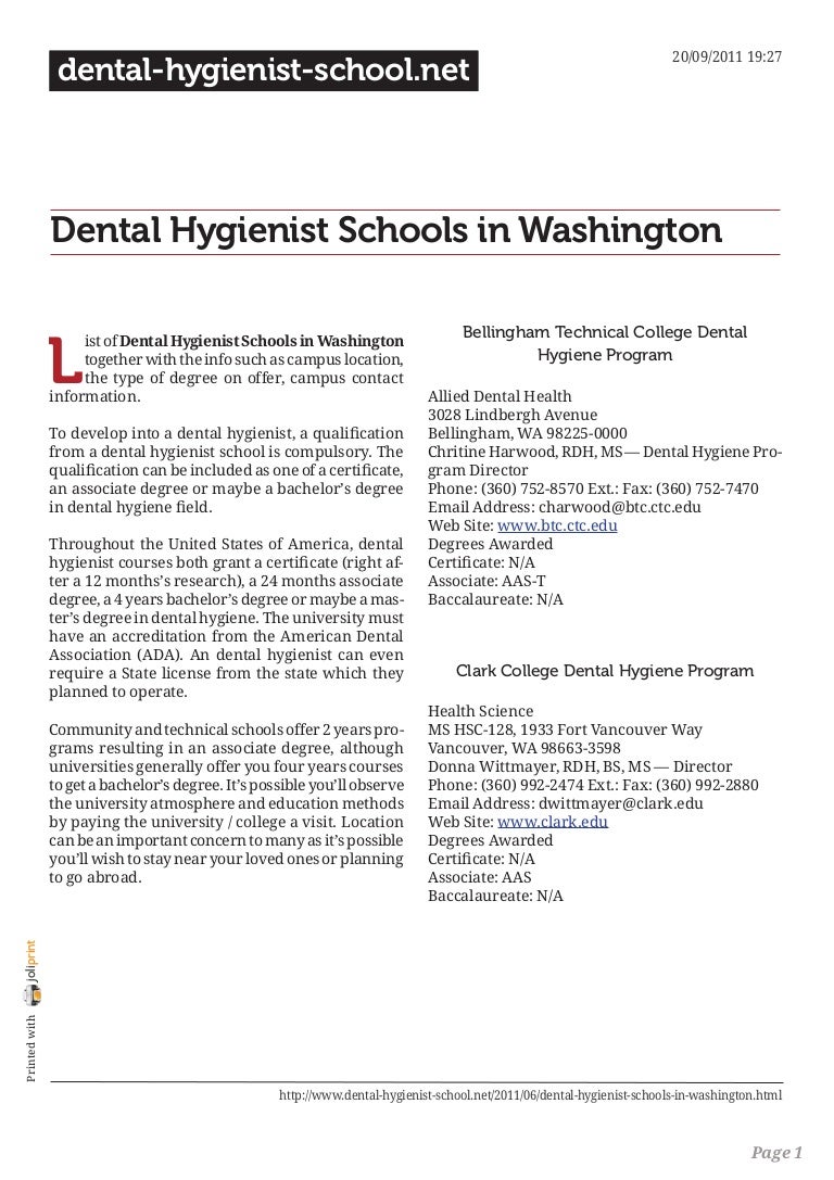 Dental hygienist schools in washington
