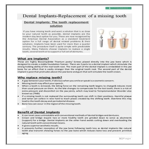 Types of dental implants to replace your missing teeth | PDF
