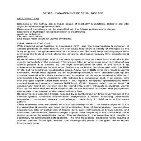 Dental management of renal      disease