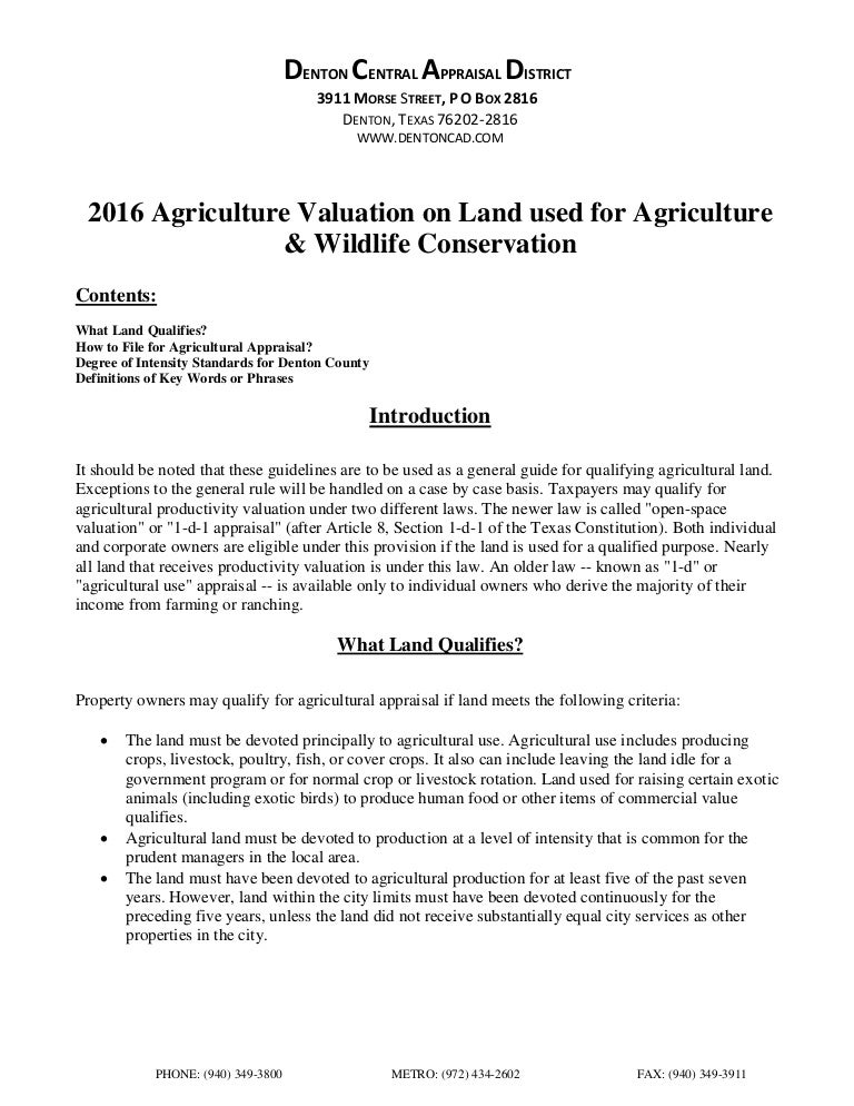 Denton Cad 2018 Agriculture Guidelines
