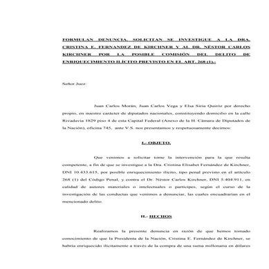 Denuncia (2) dip.  Moran por enriquecimiento ilícito