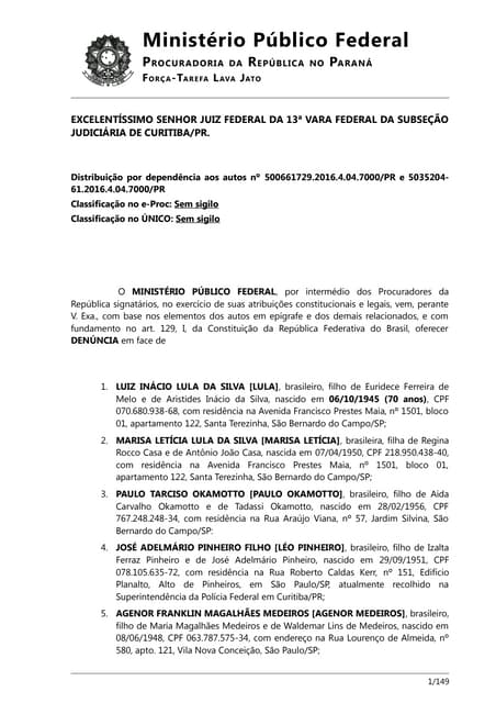 Denuncia MPF Lula