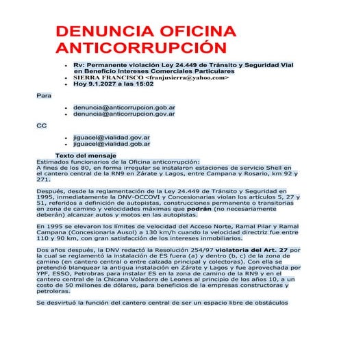 Denuncia oficina anticorrupción